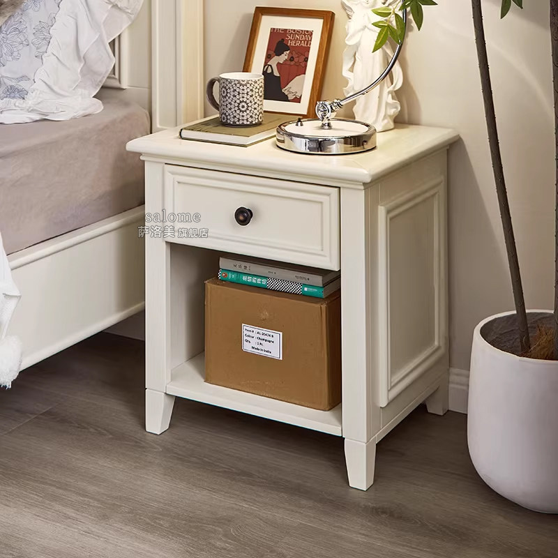 美式全实木床头柜奶油白色小型抽屉储物柜简约现代床边柜沙发边几