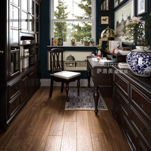 萨洛美式纯全实木书桌写字台复古欧式黑胡桃色家具家用书房电脑桌