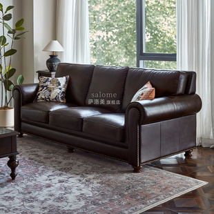 美式真皮沙发客厅2026新款高端大气上档次单人直排法式实木三人位