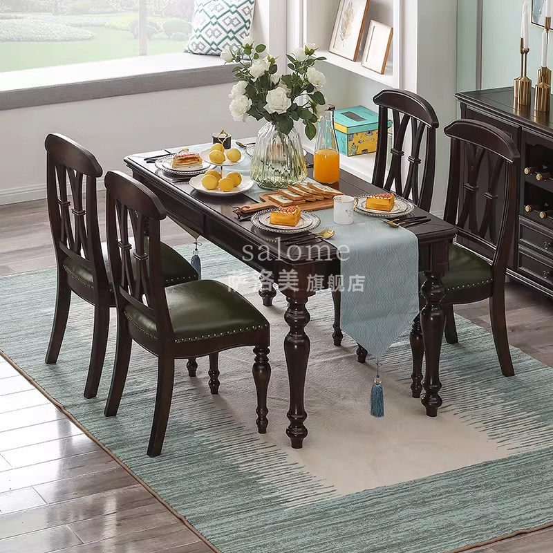 美式纯全实木餐桌椅组合饭桌子轻奢欧式餐厅家用长方形餐台小户型