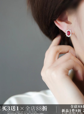 CIX匠心/法式红色耳饰蚊香盘耳夹无耳洞女黑色轻奢高级感新年耳环