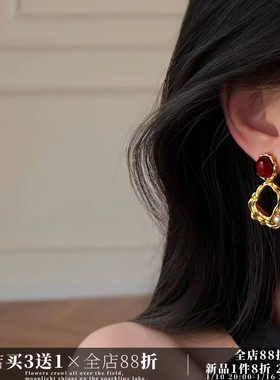 CIX鎏金/红色复古耳夹无耳洞女轻奢高级感蚊香盘耳夹小众耳钉耳环