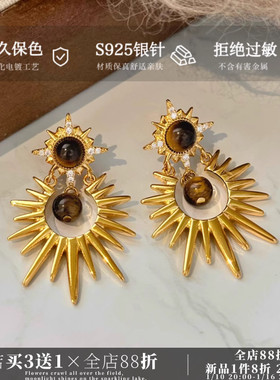 CIX太阳/复古星芒耳钉女蚊香盘耳夹无耳洞耳饰巨好看耳坠小众耳环