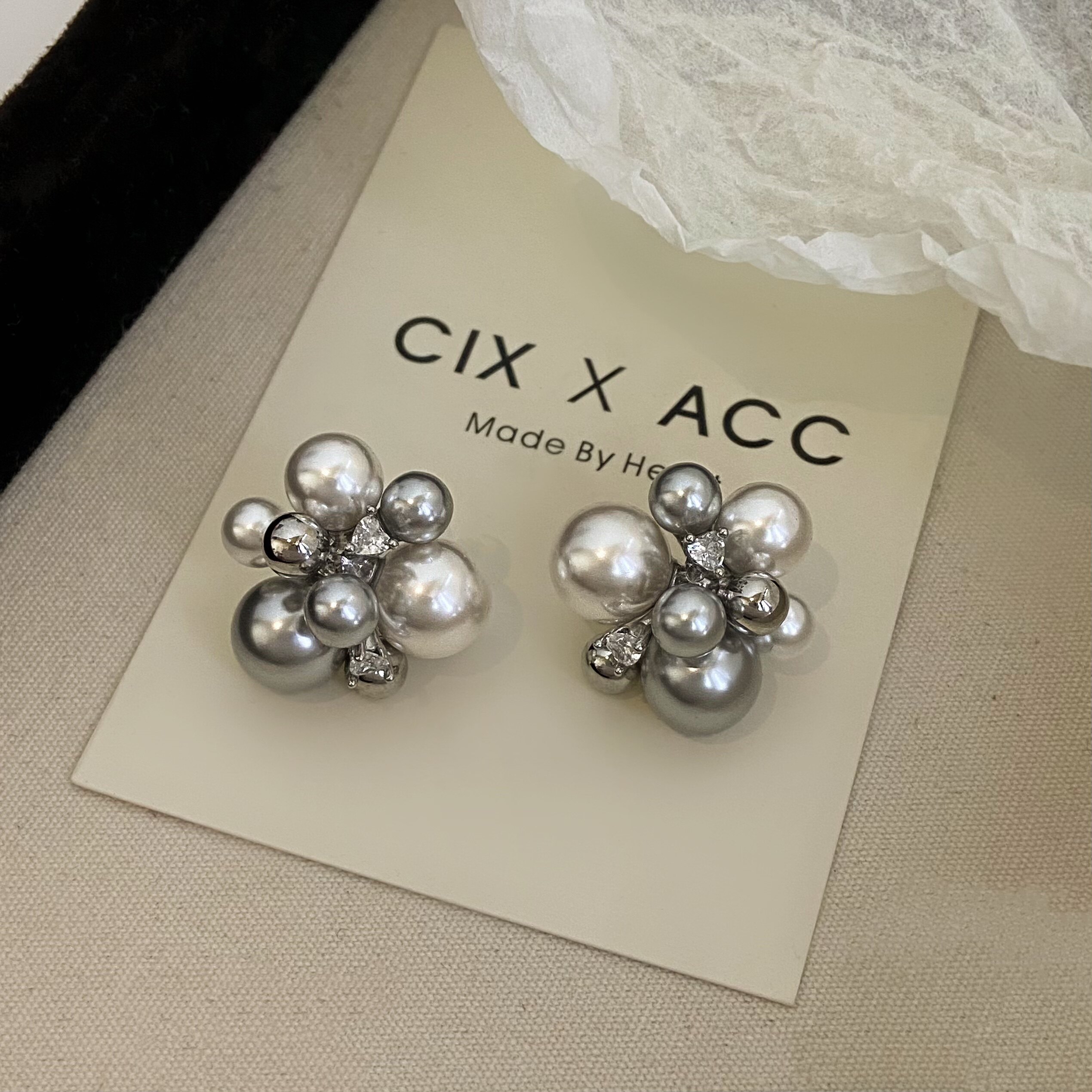 CIX气泡/烟花珍珠花朵耳钉法式蚊香盘耳夹无耳洞耳环高级感耳饰女