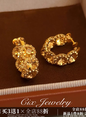 CIX金环叙事/秋冬满钻耳扣爆闪耳钉螺旋耳夹女无耳洞精致耳环耳饰