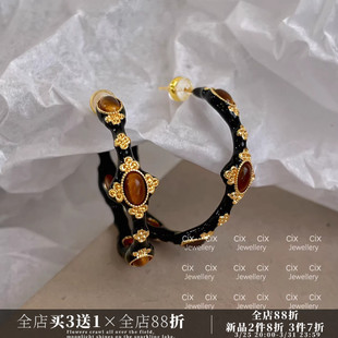 CIX远古印记 夸张蚊香盘耳夹耳钉大圈显脸小耳环女 复古重工大圈