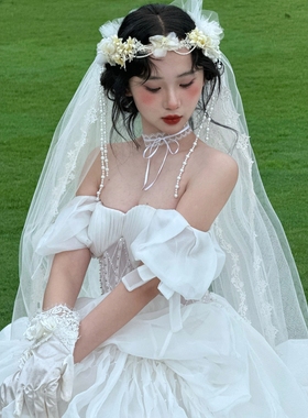 超仙白色蝴蝶结蕾丝choker项链