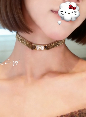 法式复古镶钻方形十字架choker