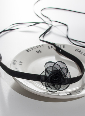 日韩风超仙女黑色山茶花蝴蝶结系