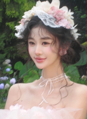 纯欲氛围白色蕾丝飘带复古choker