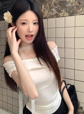 叠戴层次感设计白色蕾丝飘带女春