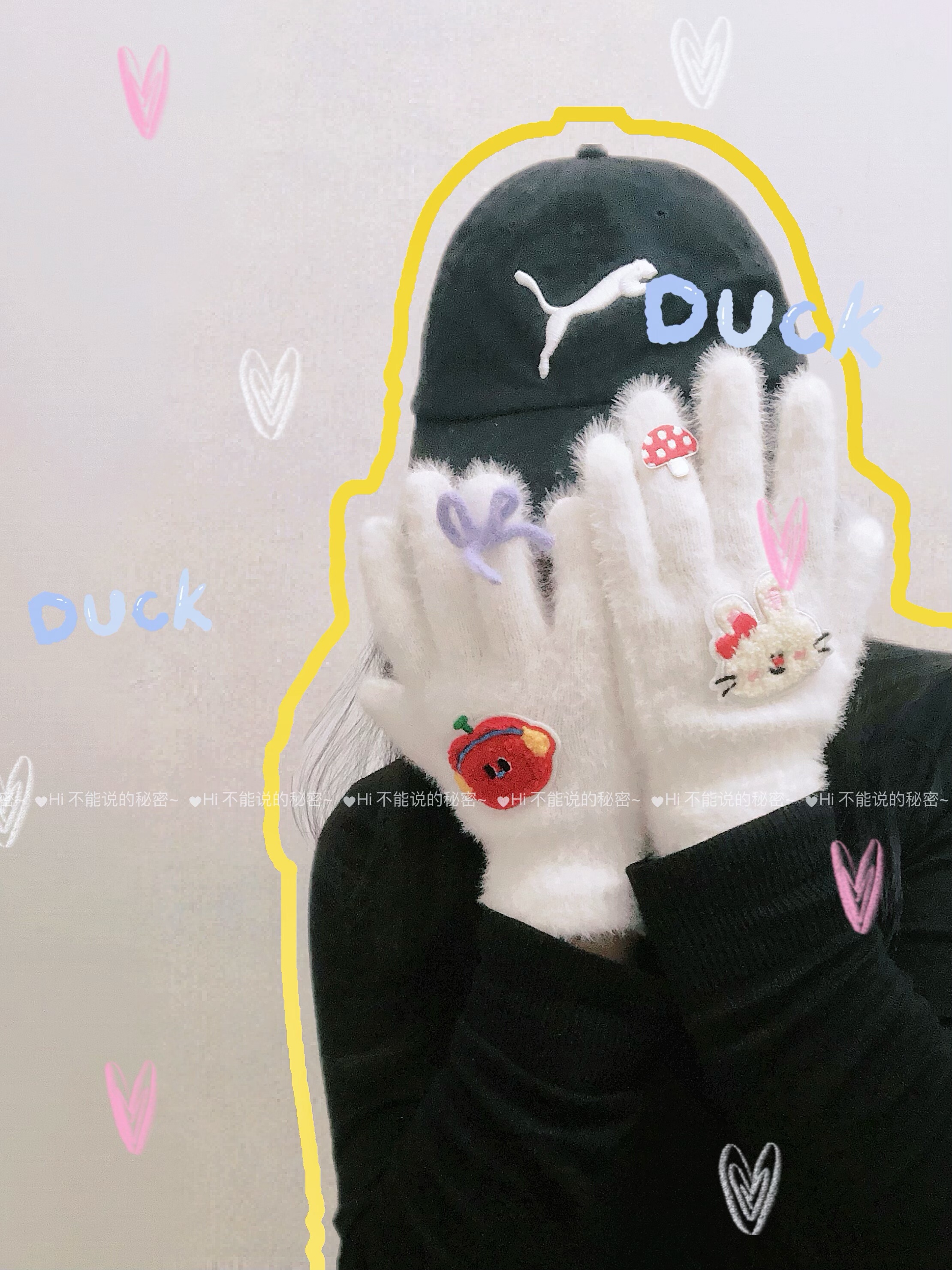 白色毛绒蘑菇手套女冬季骑车加厚保暖防寒自行车骑行女生冬天女士