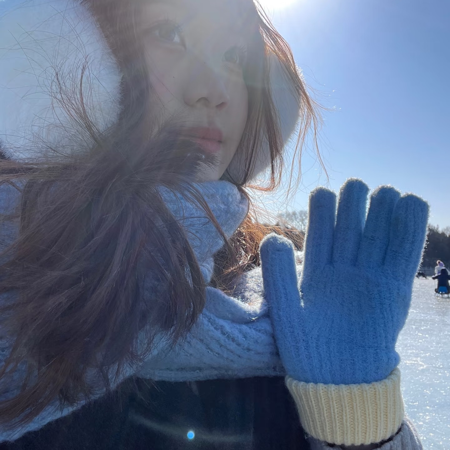 针织毛绒手套女冬季新款触屏加绒