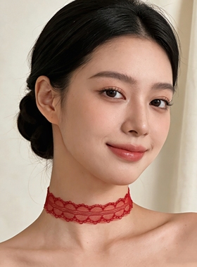 韩系纯欲风红色复古法式choker