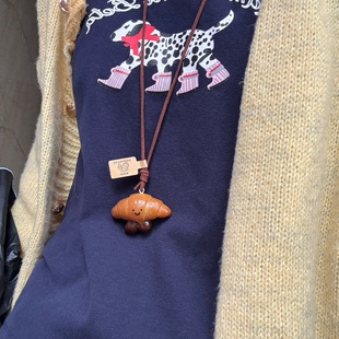 仿真碱水面包长款项链女款牛角包吊坠个性韩系毛衣链春夏简约配饰