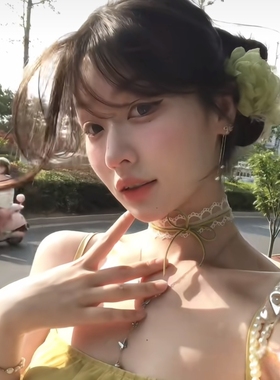 夏少女绿色颈带蝴蝶结颈链Choker