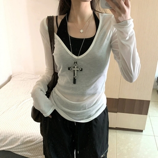 复古暗黑大十字架项链亚文化哥特风长款毛衣链小众甜酷锁骨链颈链