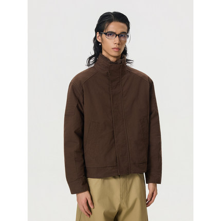 BTSG/可拆卸毛领重水洗咖色立领毛里棉衣哈灵顿猎装工装夹克外套