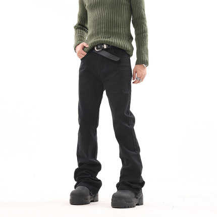 BTSG美式复古高街VIBE风黑色微喇叭牛仔裤Cleanfit弹力修身休闲裤