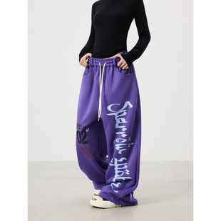 BTSG小众街头涂鸦印花慵懒垂感街舞卫裤 baggy宽松阔腿抽绳休闲裤