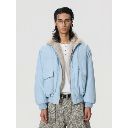 BTSG/美式复古座山雕毛领棉服外套Cleanfit冬季男女立领夹克棉衣