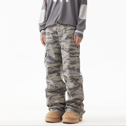 BTSG美式复古洗水竹节树枝迷彩多口袋工装裤VIBE宽松直筒休闲长裤