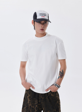 BTSG*美式复古Cleanfit基础嘻哈正肩纯色短款小领口修身短袖T恤潮