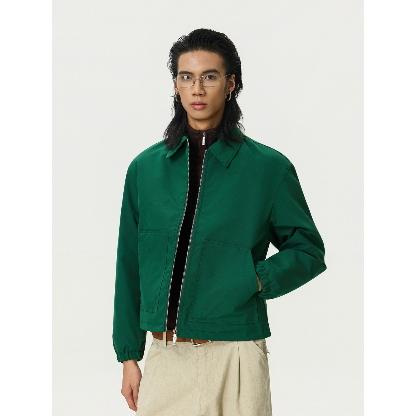 BTSG美式复古翻领拉链夹克