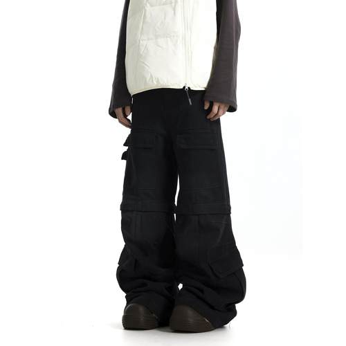 美式复古Cargo做旧微喇工装裤