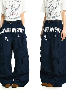 BTSG Cargo风格垂感波点印花立体口袋工装裤baggy版型阔腿休闲裤