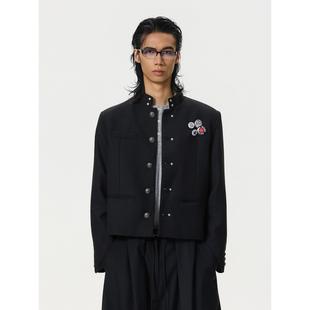 BTSG 国风初代制服胸针徽章立领外套boxy复古金属扣短宽西服夹克