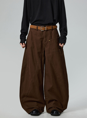 BTSG复古解构小口袋美拉德棕色廓形工装裤Cleanfit美式阔腿休闲裤