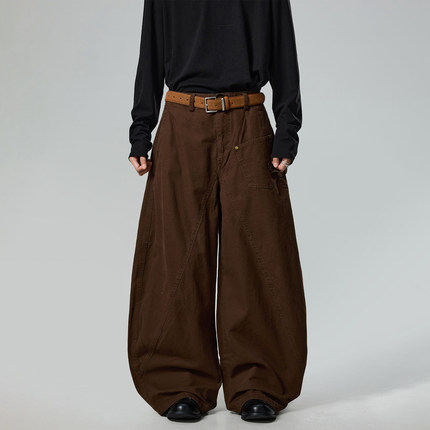 BTSG复古解构小口袋美拉德棕色廓形工装裤Cleanfit美式阔腿休闲裤