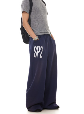 BTSG美式复古松紧腰字母印花宽松运动卫裤街头baggy阔腿休闲裤男