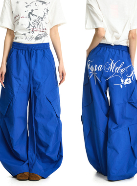 BTSG 户外山系立体裁片多口袋克莱因蓝伞兵裤baggy阔腿弯刀休闲裤