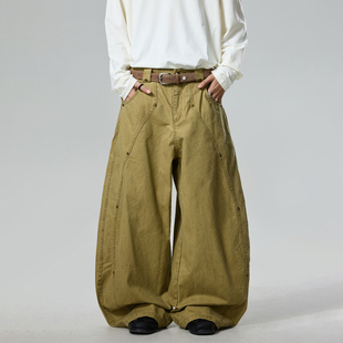 Cleanfit宽松阔腿休闲弯刀裤 裤 复古解构铆钉设计廓形工装 BTSG美式