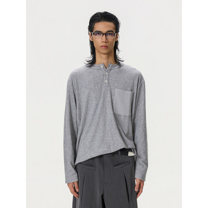 BTSG/老钱亨利领软糯毛巾面料毛织长袖T恤慵懒松弛感内搭打底衫男