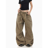 BTSG美式 子 baggy松弛感复古阔腿裤 立体大口袋褶皱做旧抽绳工装 裤