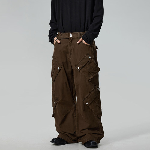 美式复古水洗立体侧口袋工装裤