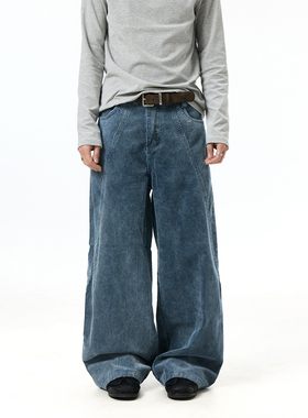 BTSG小众分割解构松紧腰垂感灯芯绒法工裤vintage复古通勤工装裤