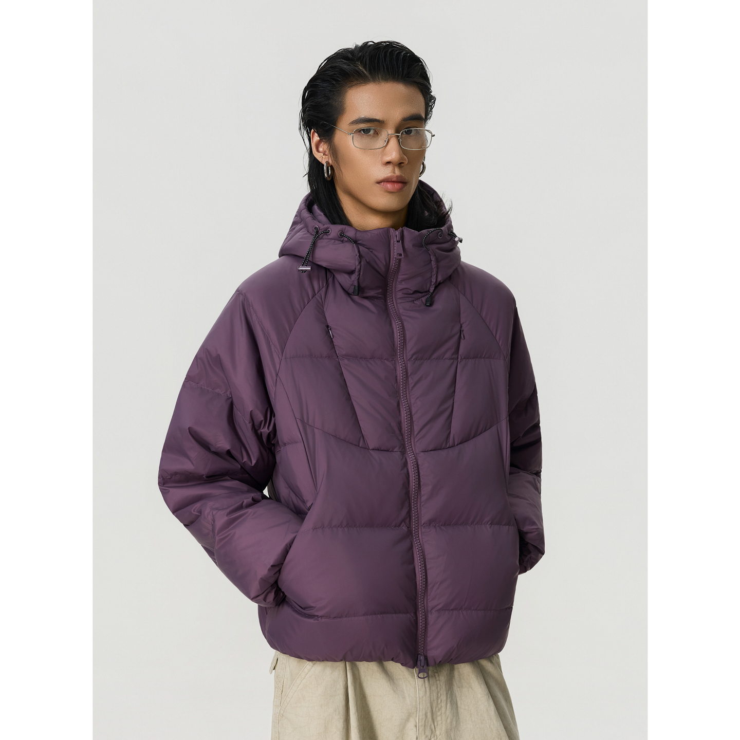 美式复古解构拼接撞色连帽羽绒服