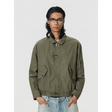 BTSG/美式复古水洗做旧质感飞机扣夹克Cargo短款中古质感工装外套