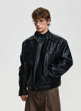 BTSG美式复古立体解构PU皮衣羽绒服冬季通勤廓形保暖90白鸭绒外套