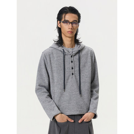 BTSG/松弛简约纯色亨利连帽卫衣美式复古Cleanfit套头针织衫毛衣