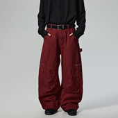 BTSG美式 男Cleanfit宽松直筒男女休闲裤 复古水洗绣红色阔腿工装 裤