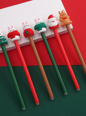 圣诞节礼物可爱小兔子圣诞树中性笔0.5mm黑色水笔圣诞老人签字笔