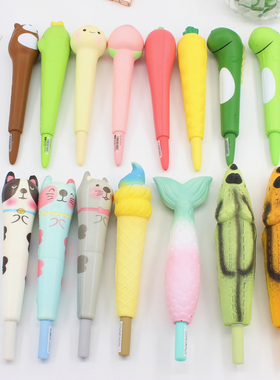 减压中性笔软绵绵黑色水笔可捏发泄笔学生签字笔捏捏乐笔可换笔芯