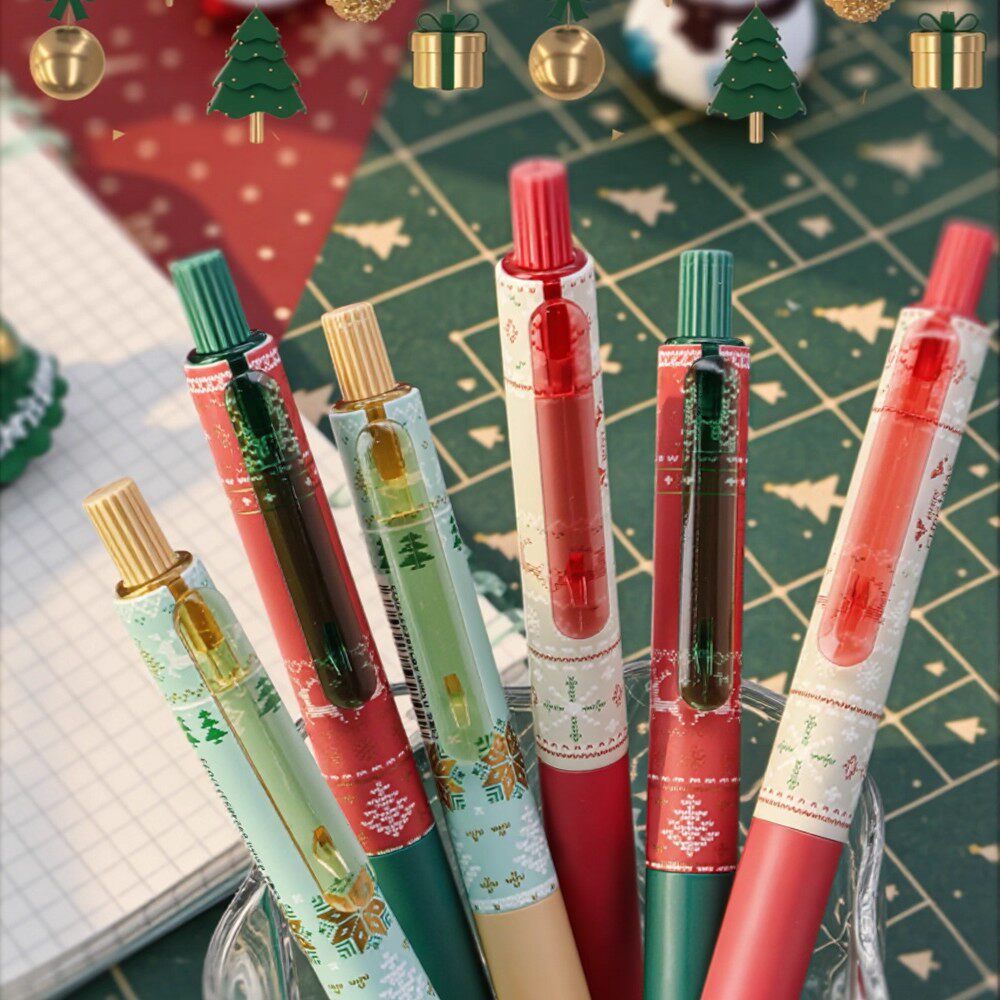东米冬语圣诞限定按动静音中性笔CS头双珠速干顺滑水笔刷题笔浓黑