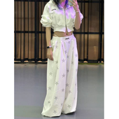 套装 卫衣外套阔腿卫裤 女春秋运动跳舞两件套 星星连帽开衫 UNXU美式