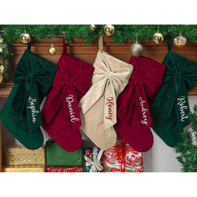 Personalized Bow ChristmasStocking定制家庭圣诞袜圣诞礼物装饰